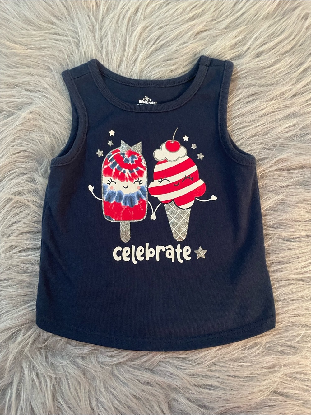 🛍️Celebrate Navy Girls' Tank Top with Ice Cream Graphic